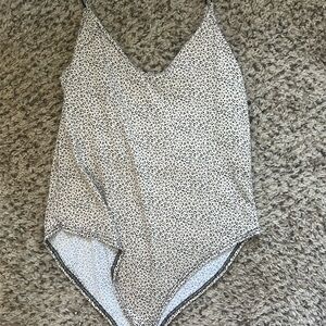 White and Black Leopard Print Bodysuit